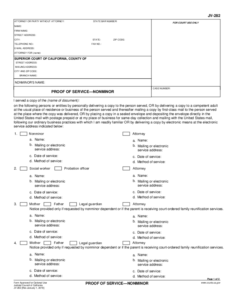 JV 282 PROOF of SERVICENONMINOR Judicial Council Forms