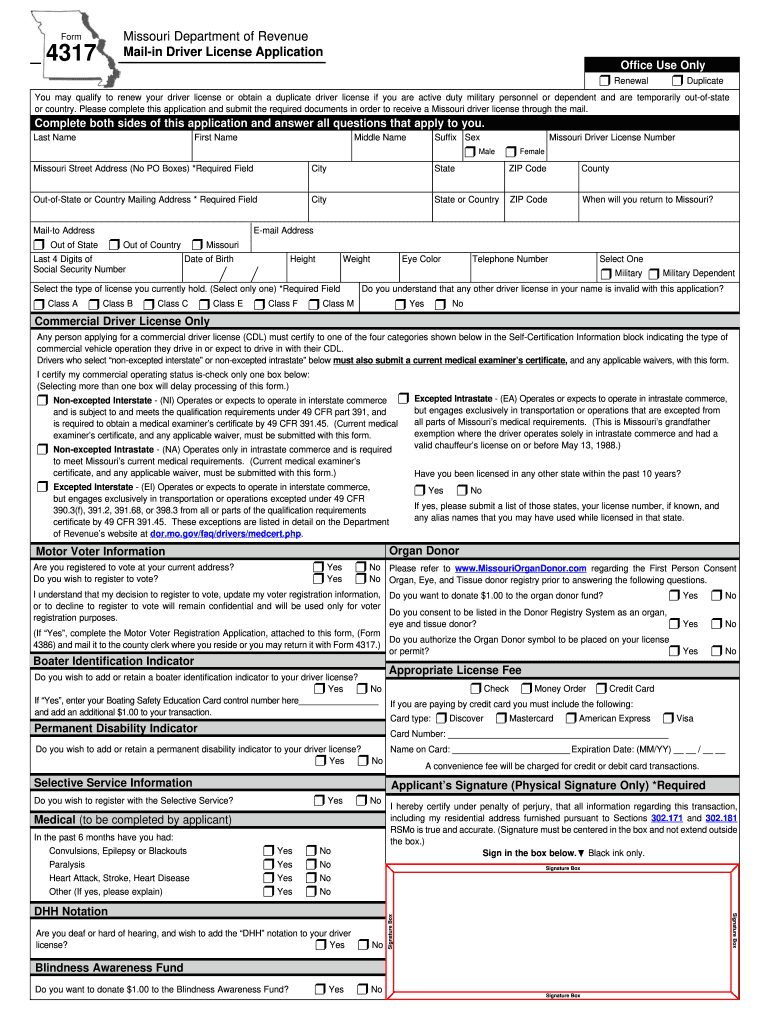  Missouri Driver Application Form 4317 2019-2024