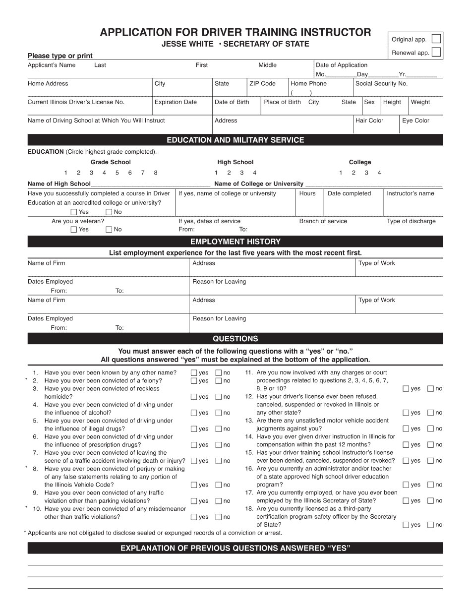  Il Application Instructor Form 2017