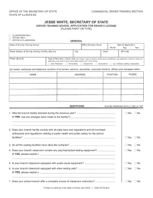  Illinois Driver Training School Application for Branch License 2019