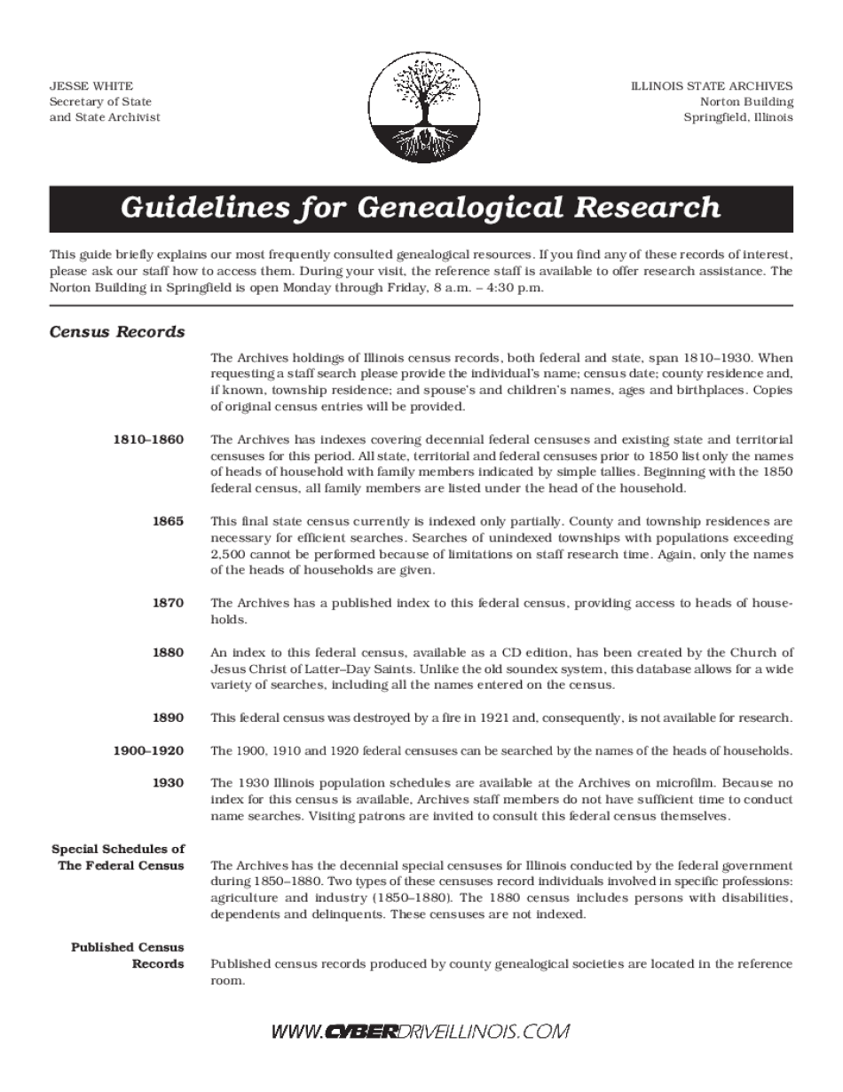  Illinois State Archives Guidelines for Genealogical Research 2018-2023