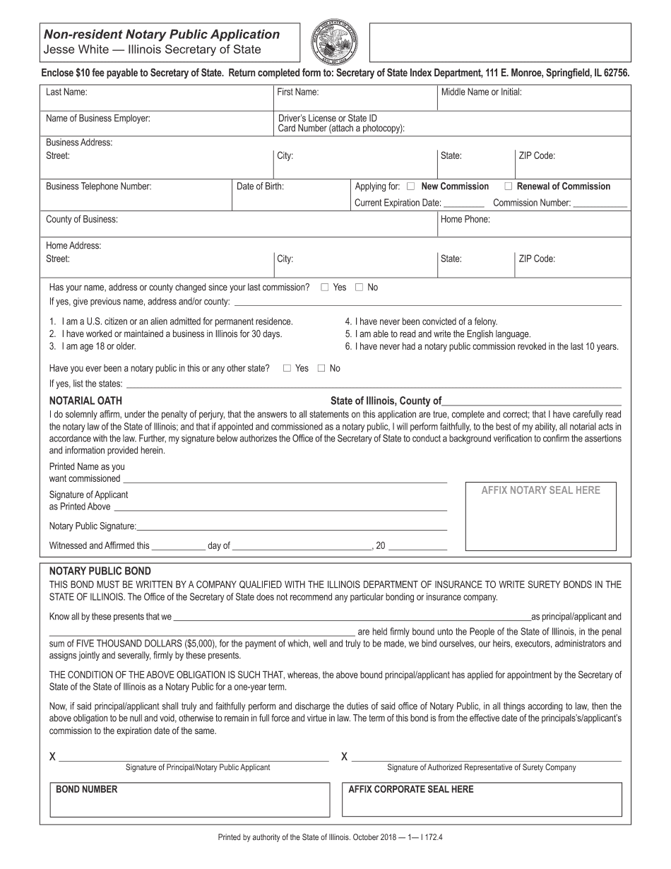 Illinois Non Resident Notary Application  Form