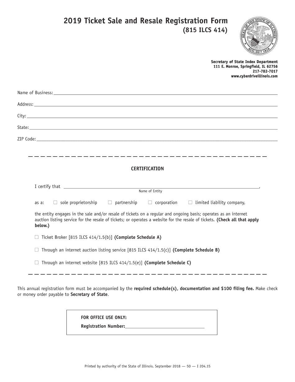 Ticket Registration Illinois  Form