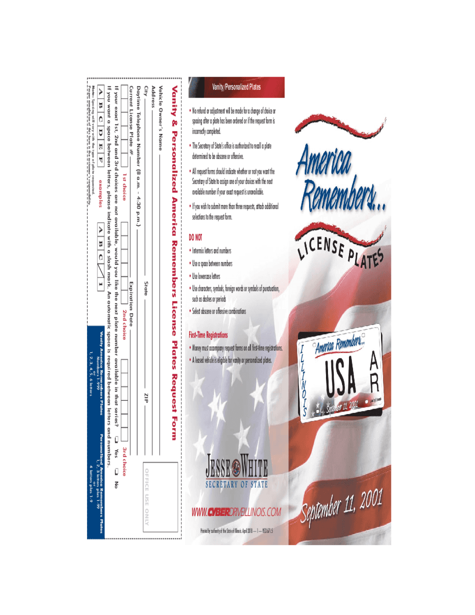  Illinois America Remembers License Plates Brochure 2018-2024