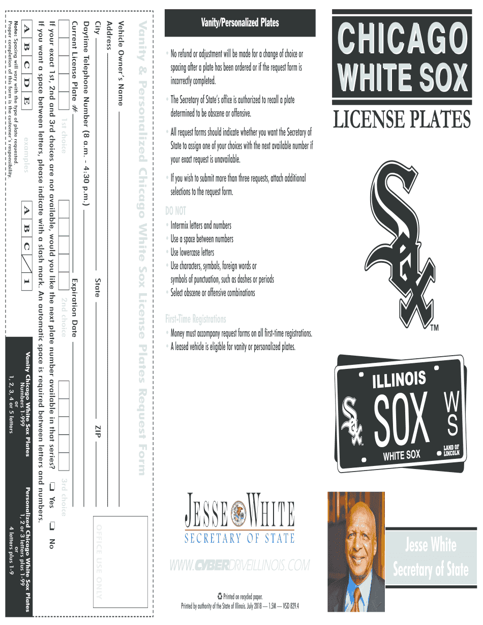 Get and Sign Chicago White Sox Illinois License Plate BrochureRequest Form 2018-2022