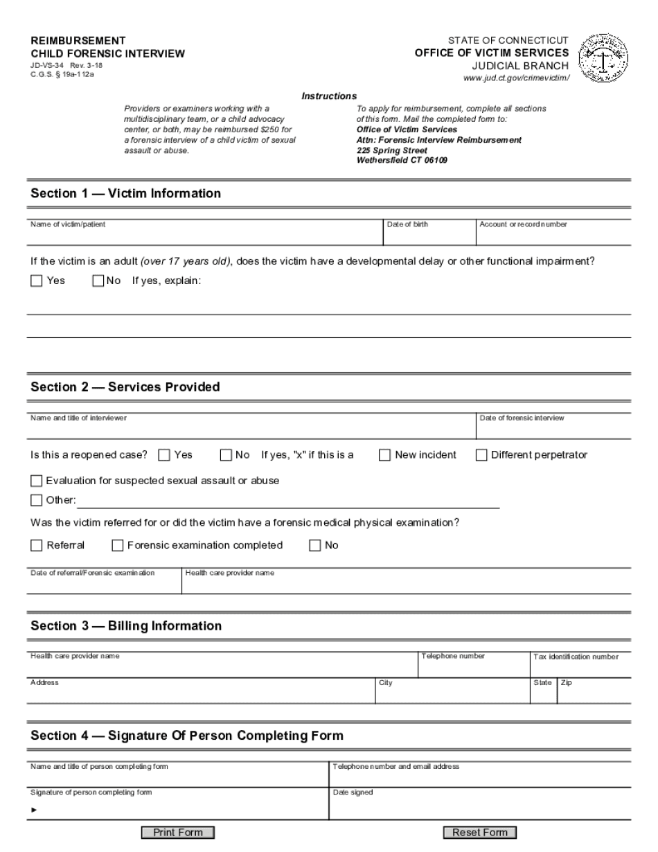 REIMBURSEMENTCHILD FORENSIC INTERVIEW  Form