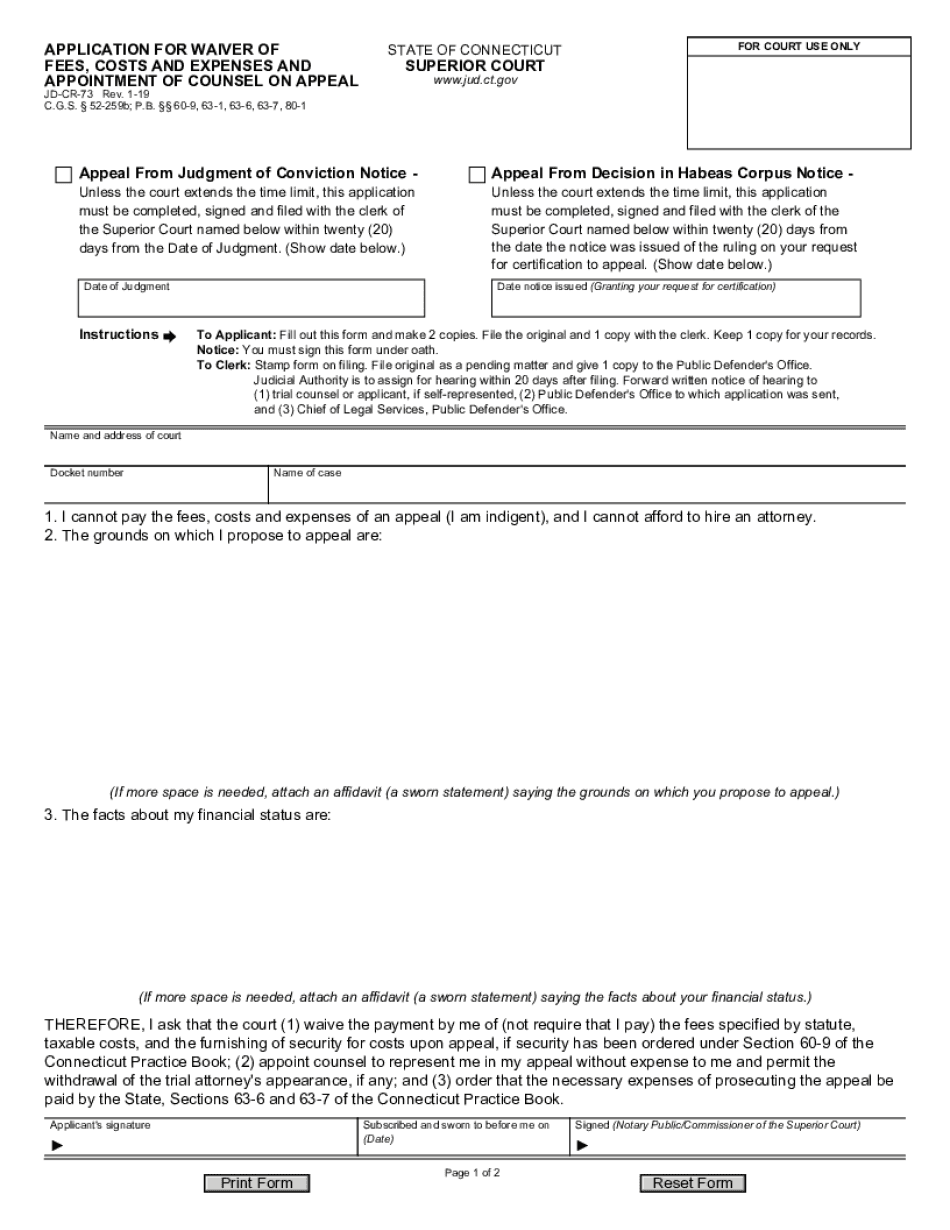  APPLICATION for WAIVER of FEES, COSTS and EXPENSES and APPOINTMENT of COUNSEL on APPEAL 2019-2024