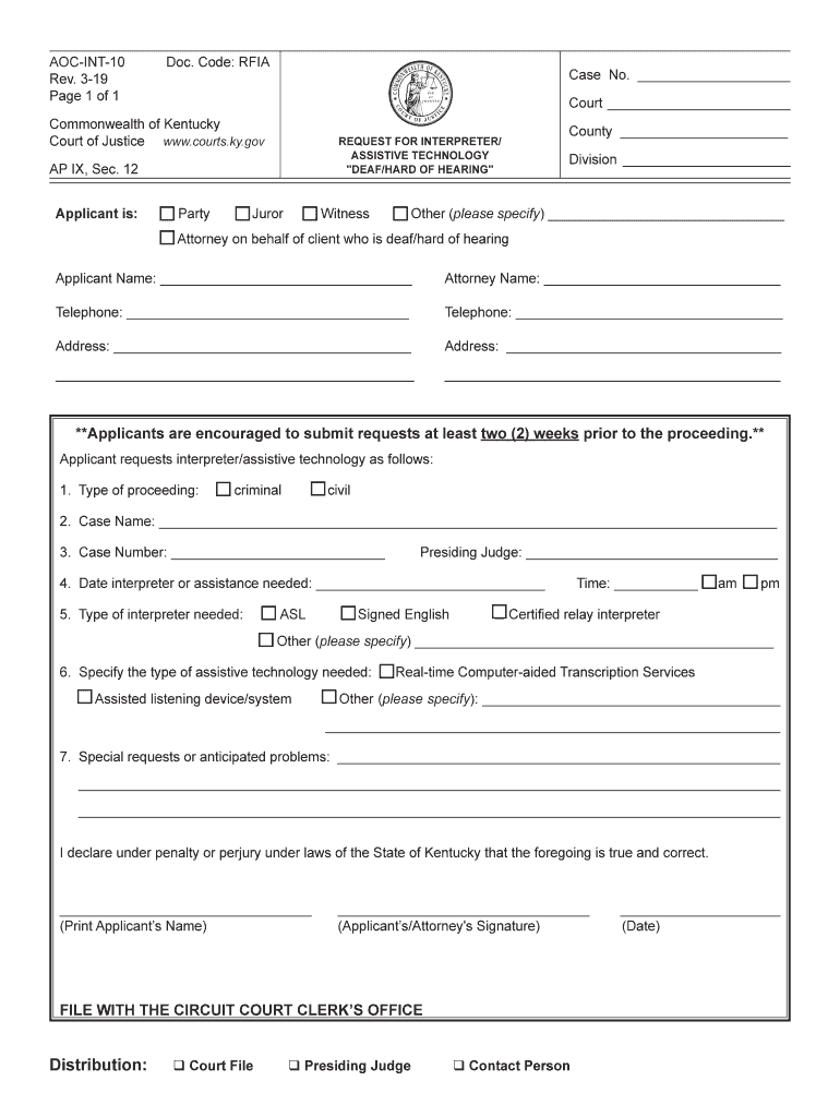  Aoc Extradition Form Ky 2019-2024