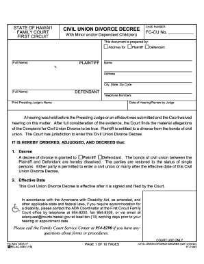  Civil Union Divorce Decree with Minor Andor Dependent Children 2018-2024