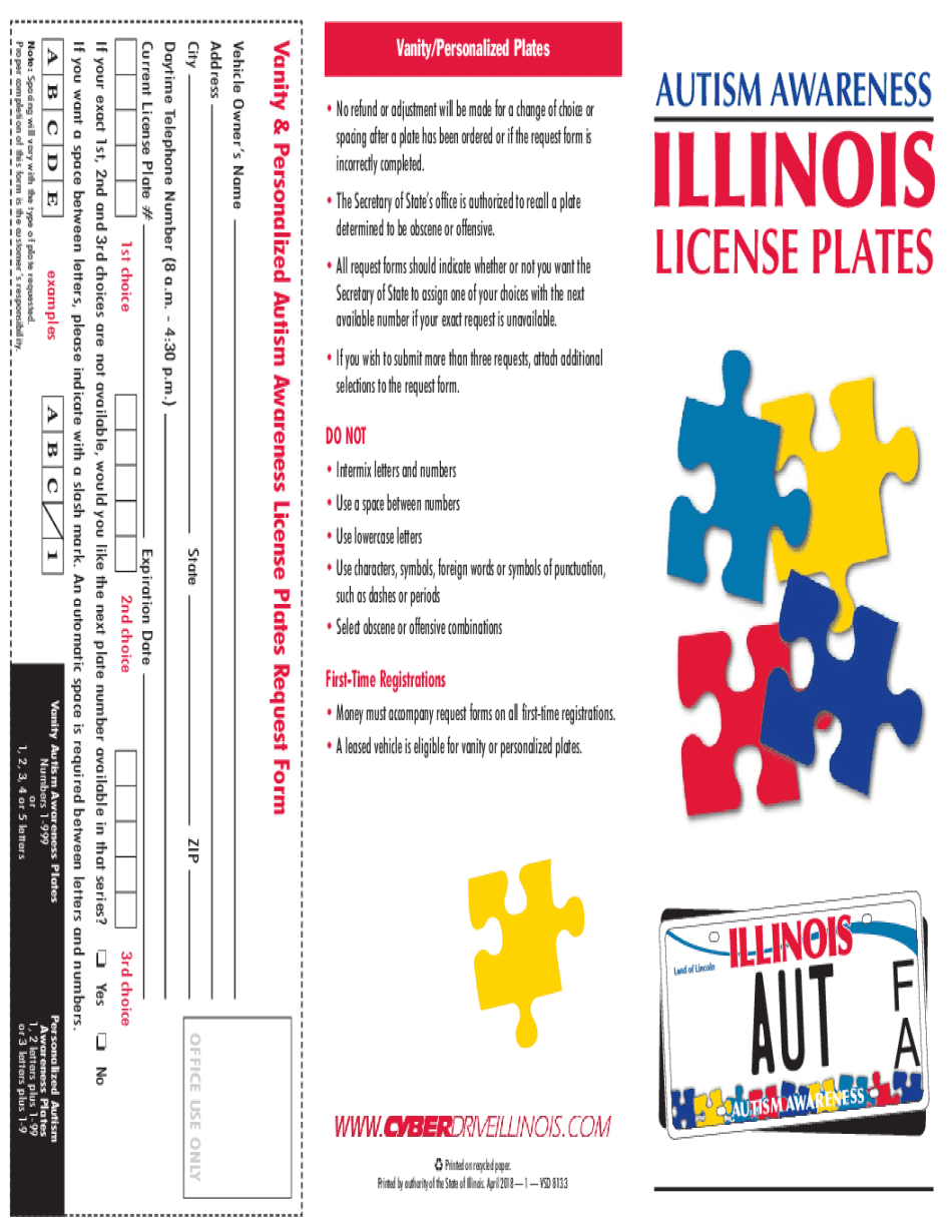  Illinois Autism Awareness License Plates Brochure 2018-2024