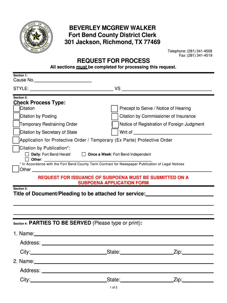 Request Fort Bend County Online  Form