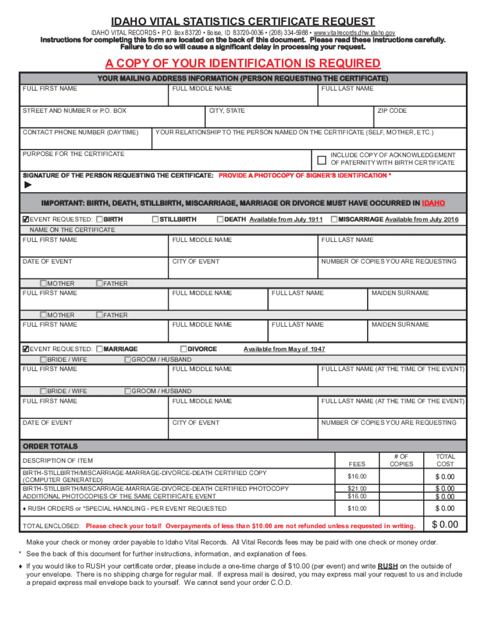  Idaho ID Birth CertificatesBirth Records VitalChek 2019-2024