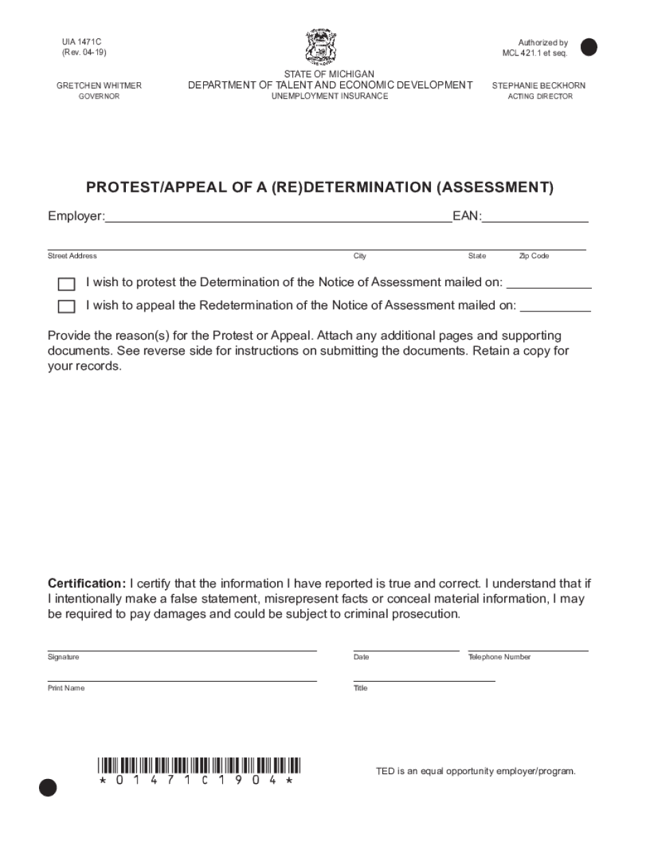 PROTESTAPPEAL of a REDETERMINATION ASSESSMENT  Form