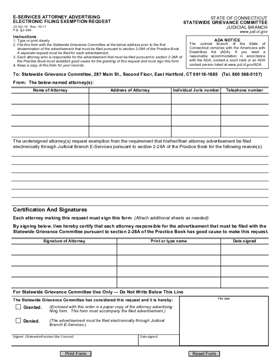  E SERVICES ATTORNEY ADVERTISING ELECTRONIC FILING EXEMPTION REQUEST 2017-2024