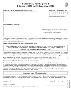  Form P11D for the Period 1 Jan to 31 Dec Return by Employer for Benefits, Non Cash Emoluments 2018