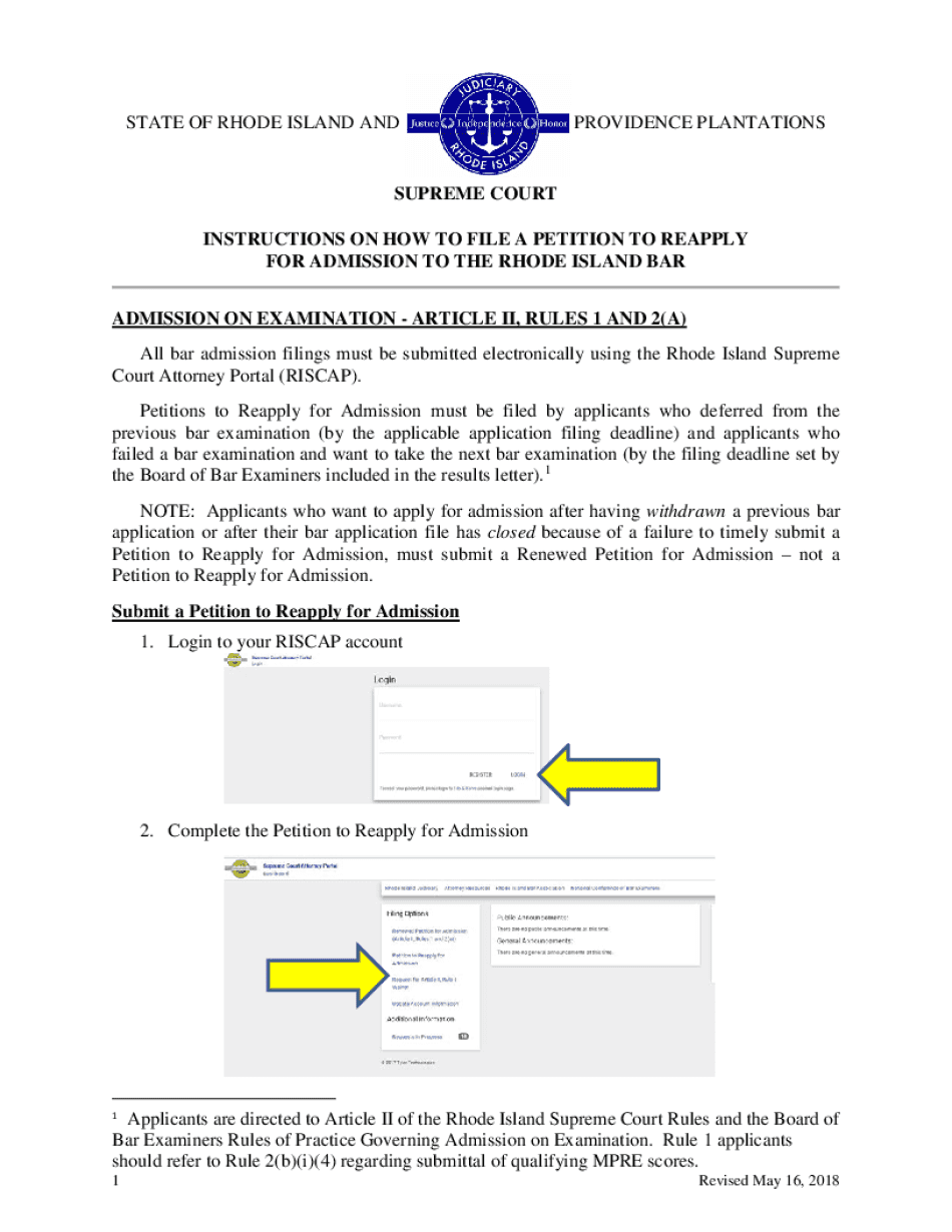  INSTRUCTIONS on HOW to FILE a PETITION to REAPPLY 2018