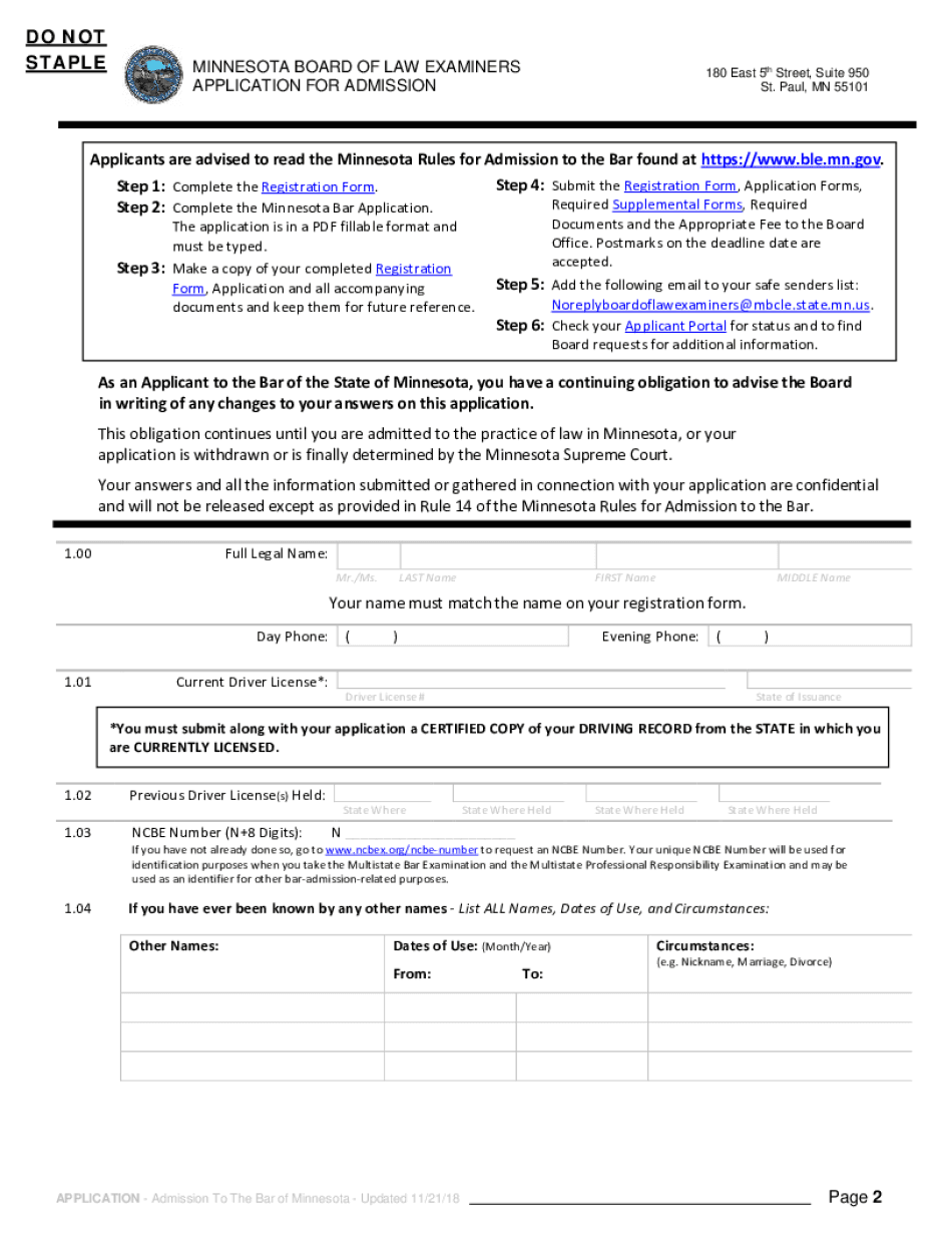  Applicants Are Advised to Read the Minnesota Rules for Admission to the Bar Found at Httpswww 2018-2024