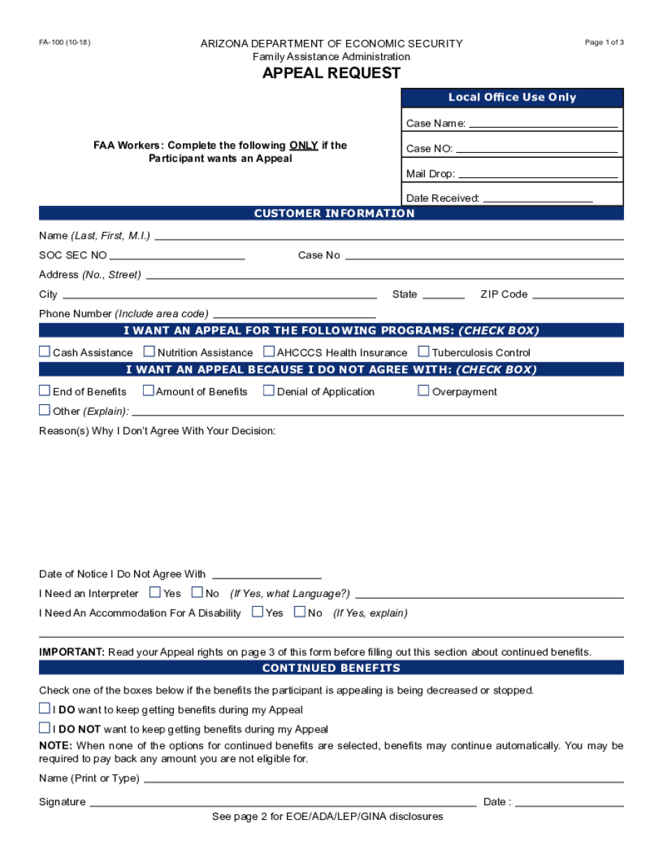 FA 100 Appeal Request  Form