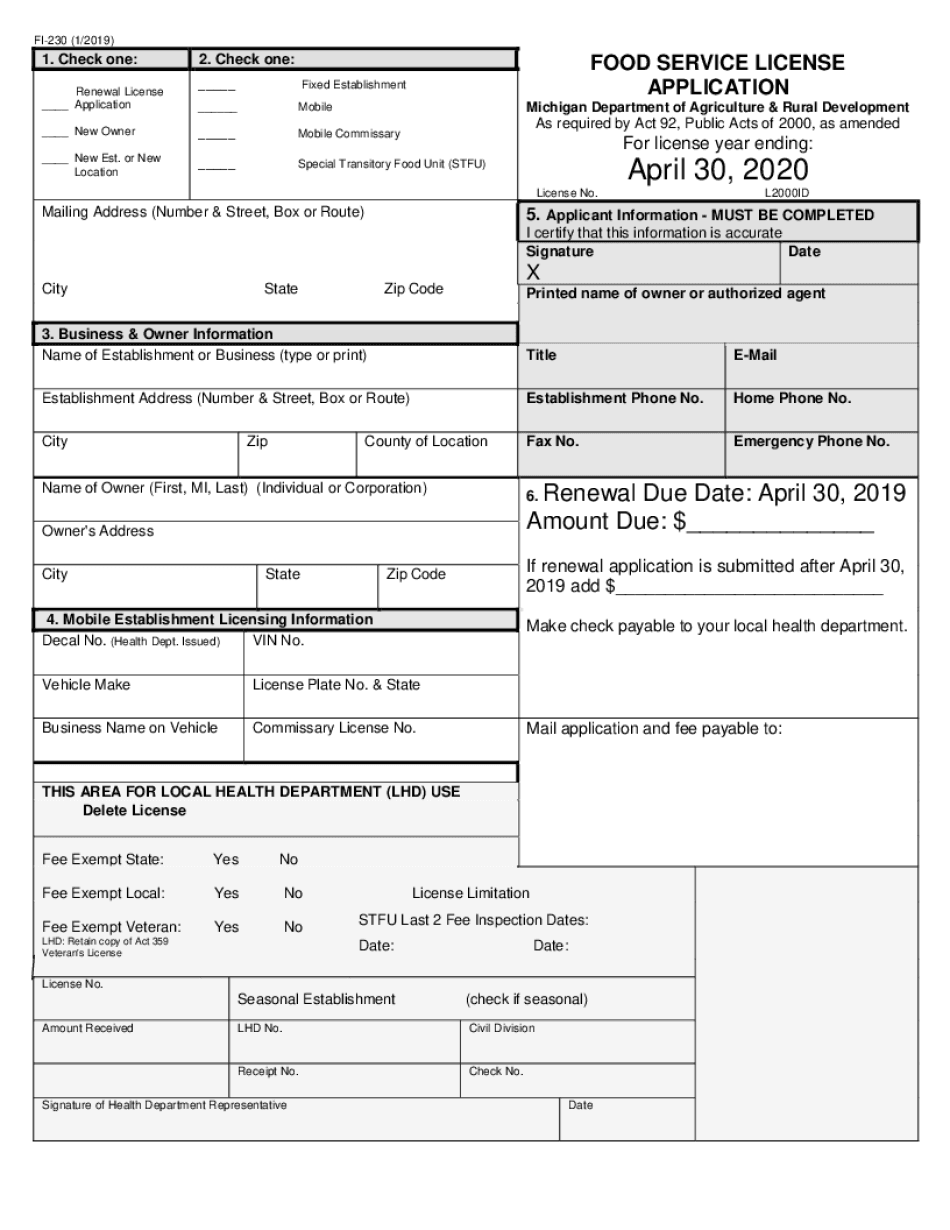  Food Service License Application Food Service License Application 2018