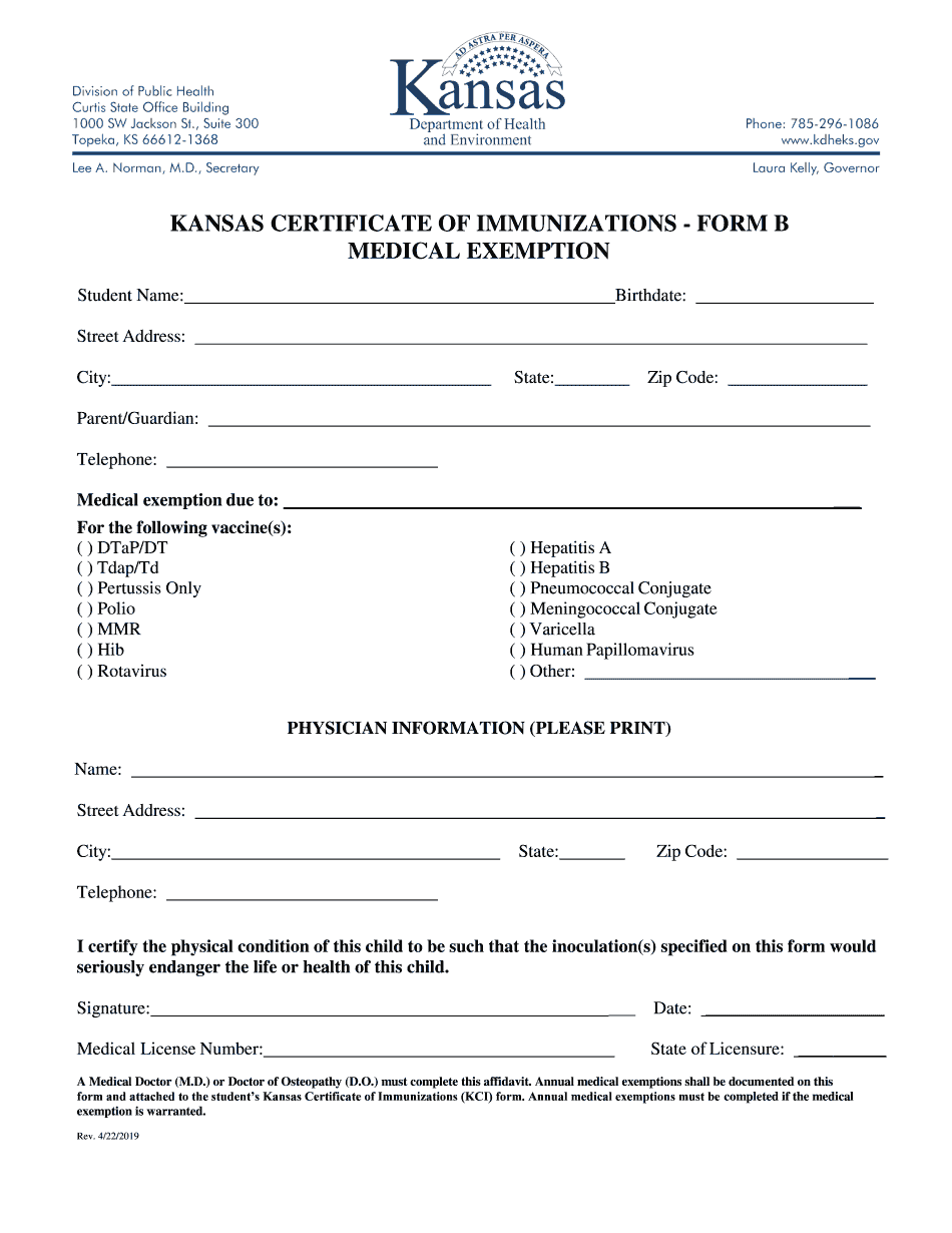  Kansas Form Medical 2019-2024