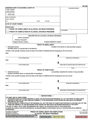 Get and Sign CR 220 Proof of Enrollment or Completion Alcohol or Drug Program  Form