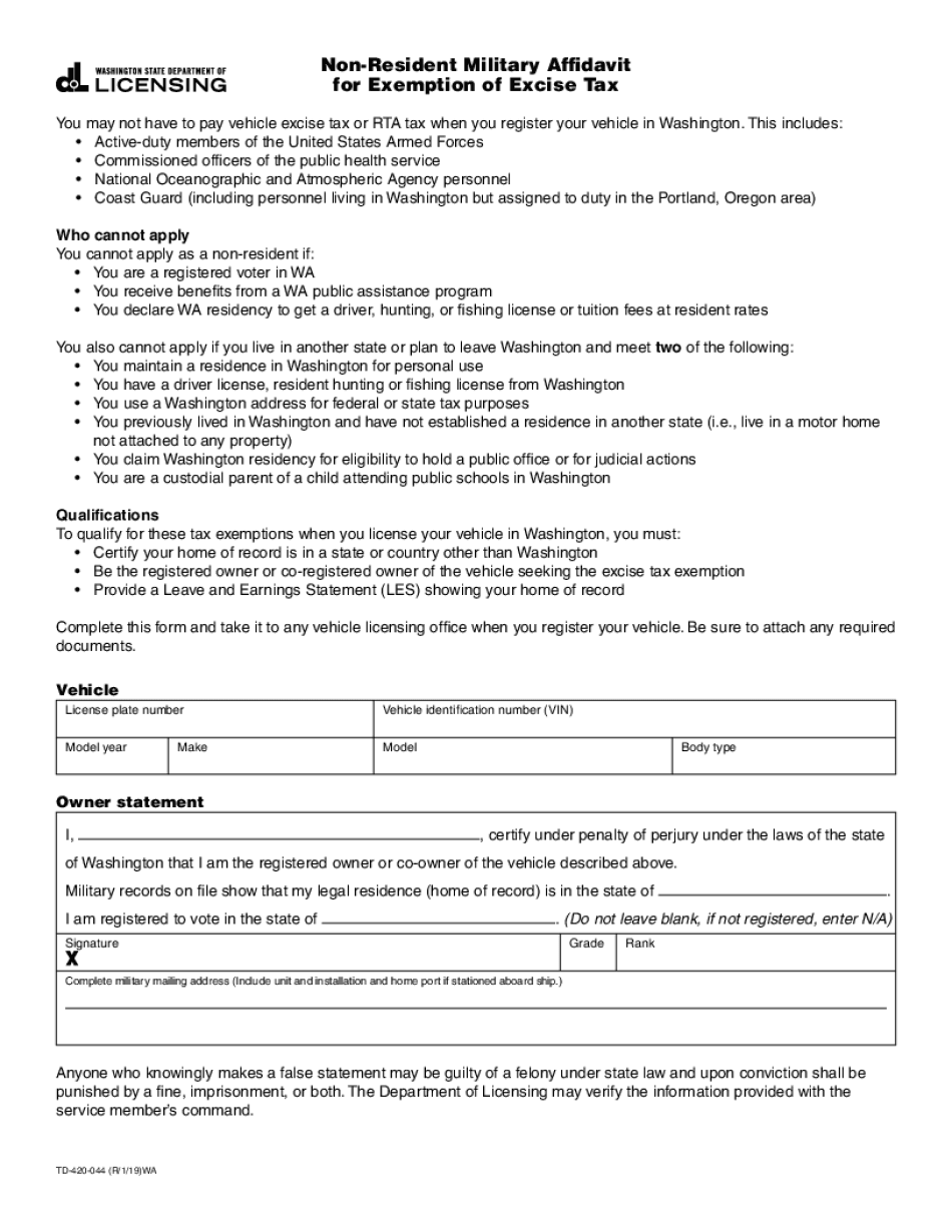 You May Not Have to Pay Vehicle Excise Tax or RTA Tax When You Register Your Vehicle in Washington  Form