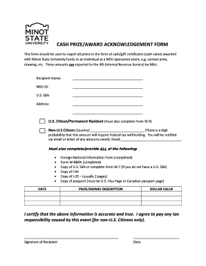 This Form Should Be Used to Report All Prizes in the Form of Cashgift Certificates Cash Value Awarded
