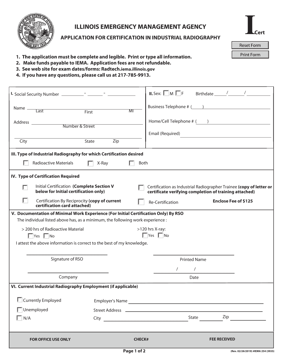  ILLINOIS EMERGENCY MANAGEMENT AGENCY Cert APPLICATION for 2019