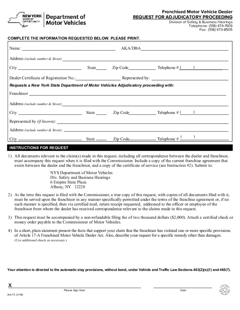 Franchised Motor Vehicle Dealer  Form