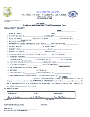 Liberia Marriage Certificate  Form