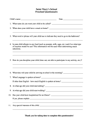 Preschool Questionnaire  Form