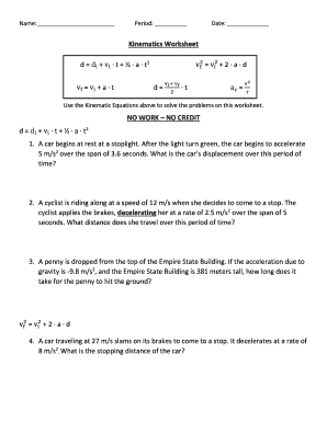 Kinematics Worksheet  Form