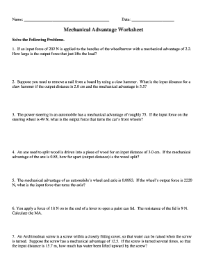 Mechanical Advantage Worksheet  Form