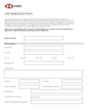  Job Application Form HSBC Malta 2019-2024