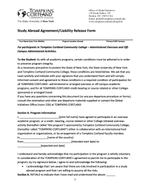  Study Abroad AgreementLiability Release Form 2018-2024