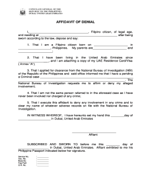 Affidavit of Denial  Form