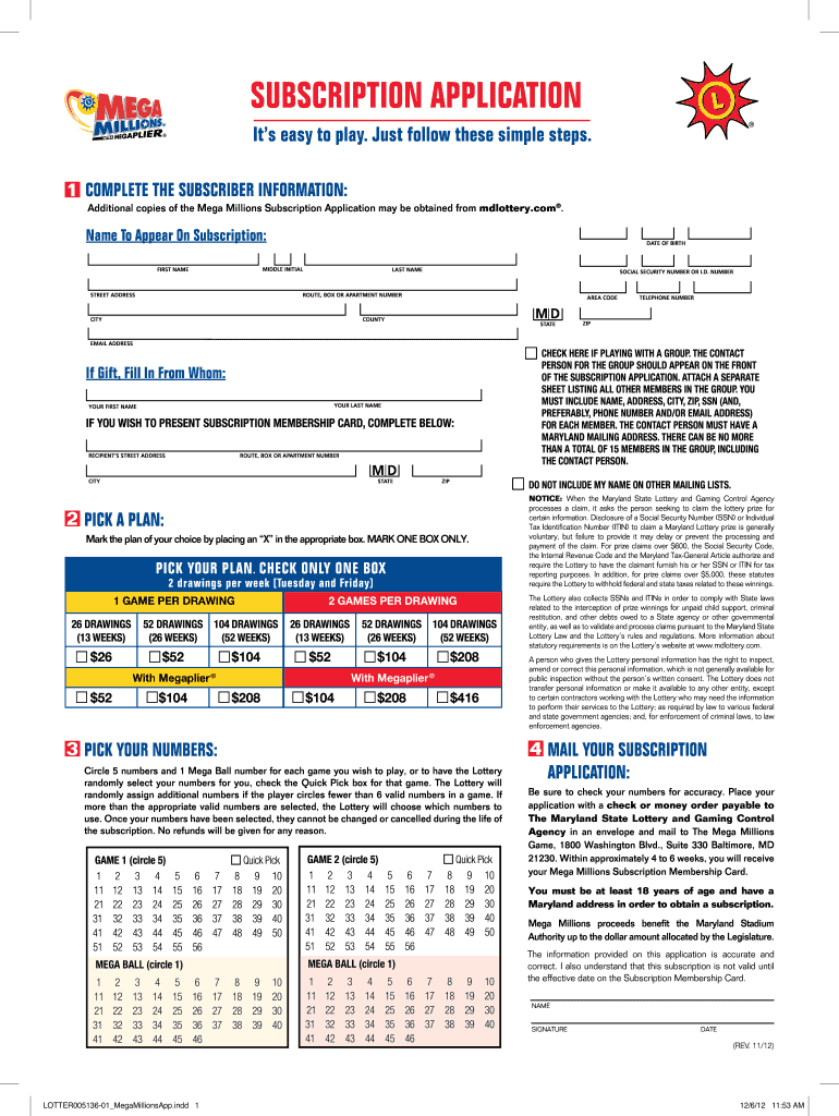  MD Subscription Application Form 2017