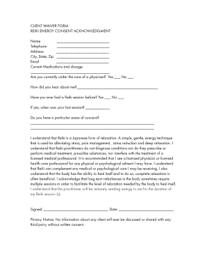 Reiki Waiver Form Template