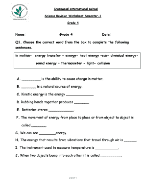 Science Worksheets for Grade 4 with Answers PDF  Form
