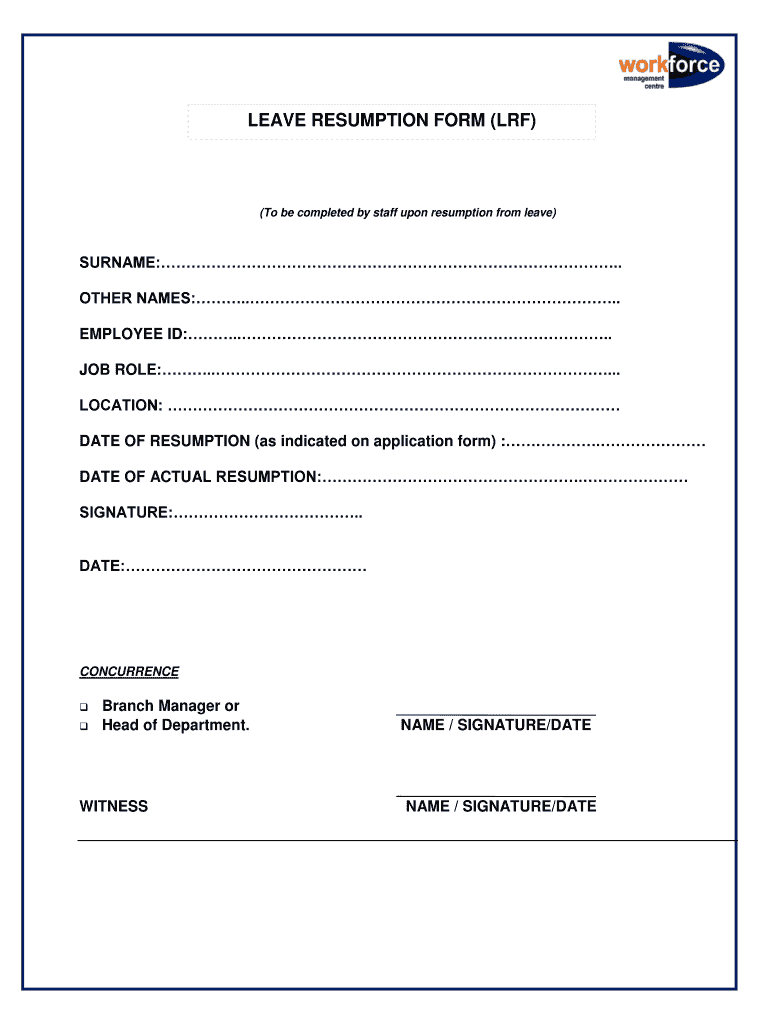 Duty Resumption Form