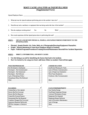 ROOT CAUSE ANALYSIS of INJURYILLNESS Supplemental Form