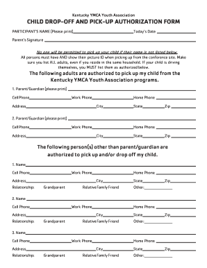 Child Drop off and Pick Up Authorization Letter  Form