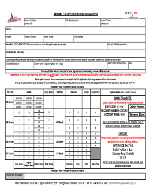 British Ice Skating Test Application Form