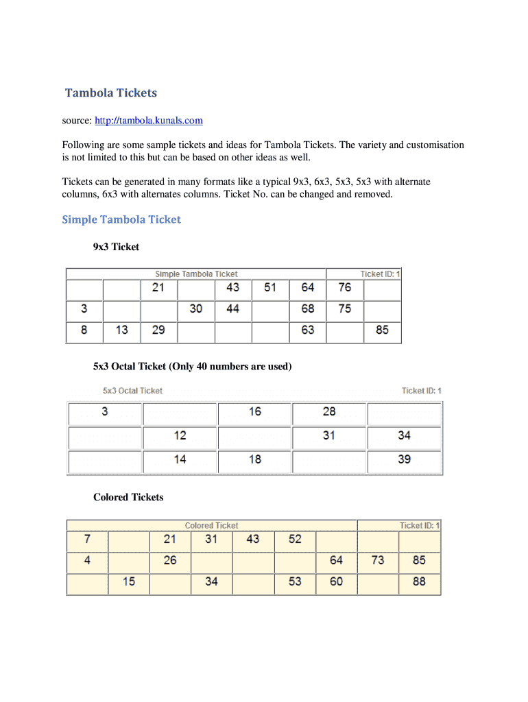 Tambola 100 Tickets PDF Download  Form