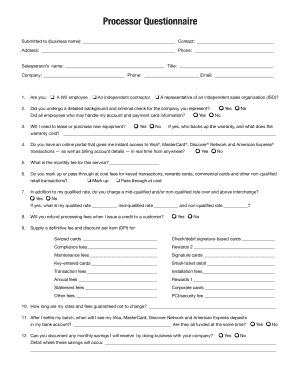 Processor Questionnaire the Dental Chief Financial Officer  Form