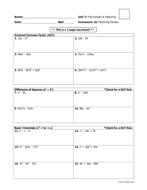 Unit 7 Polynomials and Factoring Homework 1 Answer Key  Form