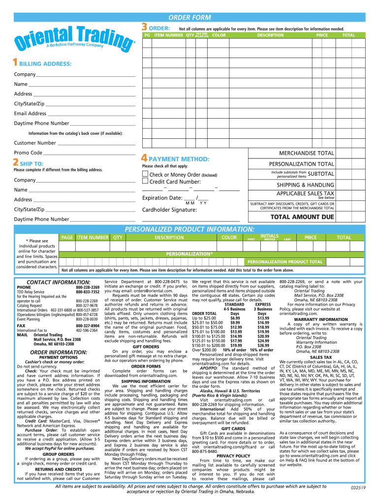 Get and Sign Oriental Trading Order Form 2019-2022