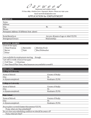 Restaurant and Lobster Pound  Form