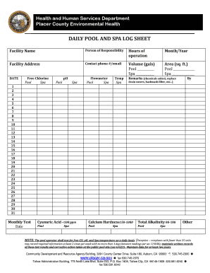 Hot Tub Maintenance Log PDF  Form