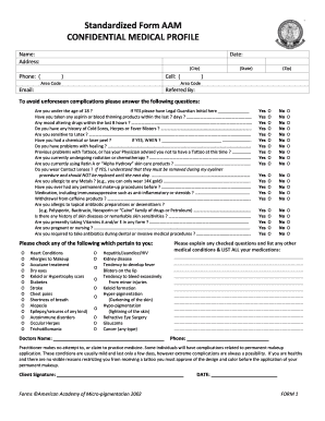 Standardized Form AAM CONFIDENTIAL MEDICAL PROFILE